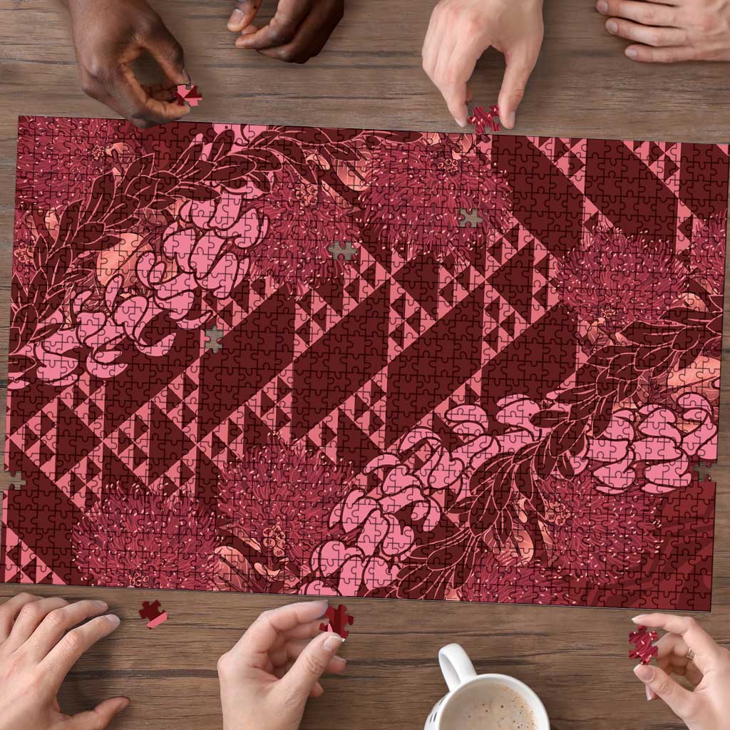 Maroon Aloha Hawaii Puzzle Hawaiian Kakau Ohia Lehua Lei - Polynesian Pride