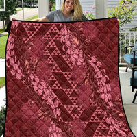 Maroon Aloha Hawaii Quilt Hawaiian Kakau Ohia Lehua Lei - Polynesian Pride