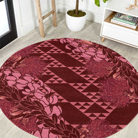Maroon Aloha Hawaii Round Carpet Hawaiian Kakau Ohia Lehua Lei - Polynesian Pride