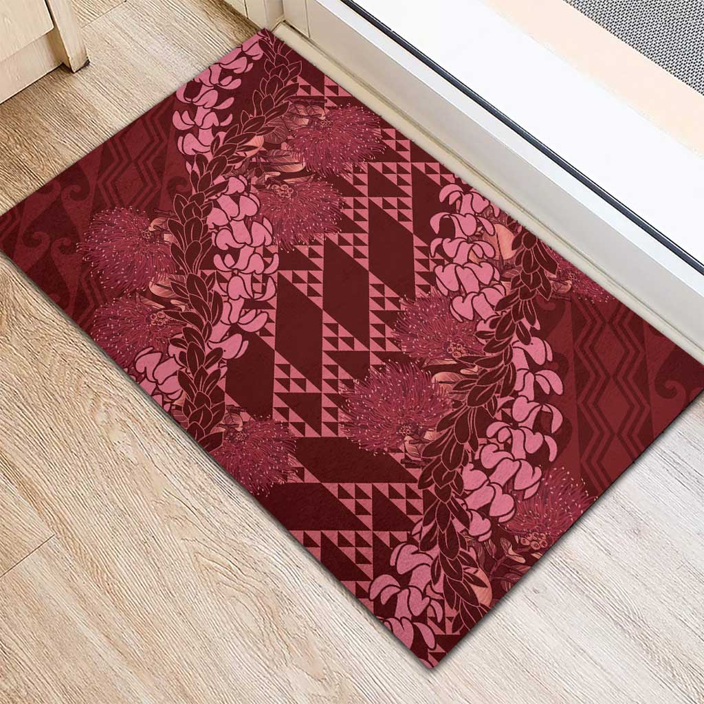 Maroon Aloha Hawaii Rubber Doormat Hawaiian Kakau Ohia Lehua Lei - Polynesian Pride