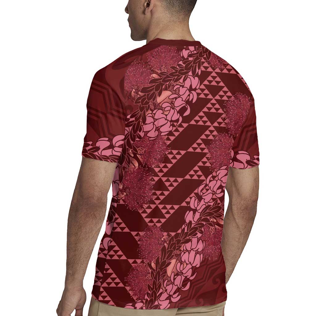 Maroon Aloha Hawaii Rugby Jersey Hawaiian Kakau Ohia Lehua Lei - Polynesian Pride
