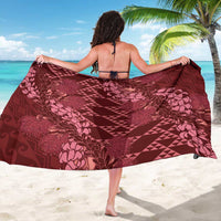 Maroon Aloha Hawaii Sarong Hawaiian Kakau Ohia Lehua Lei - Polynesian Pride
