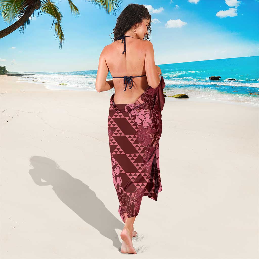 Maroon Aloha Hawaii Sarong Hawaiian Kakau Ohia Lehua Lei - Polynesian Pride