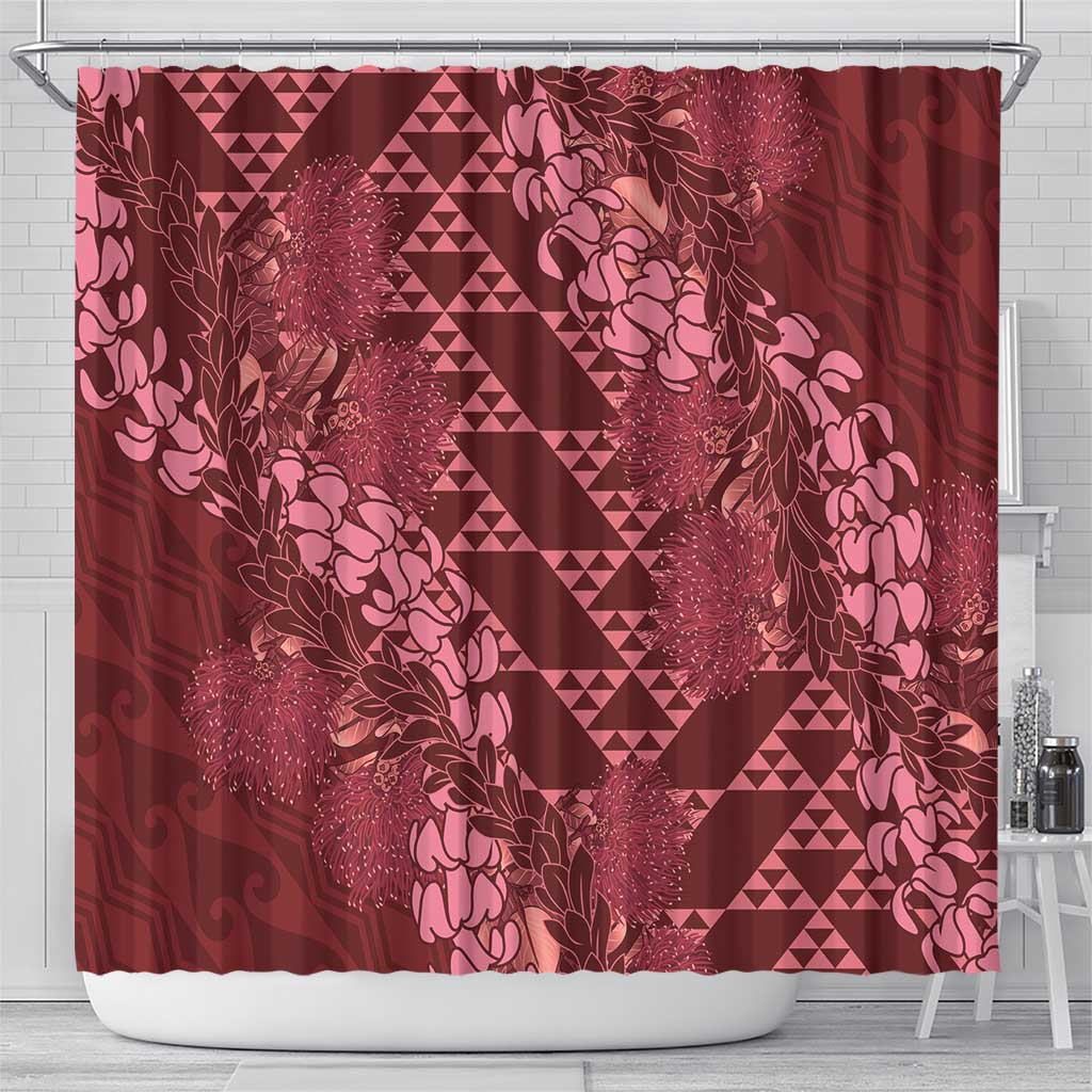 Maroon Aloha Hawaii Shower Curtain Hawaiian Kakau Ohia Lehua Lei - Polynesian Pride