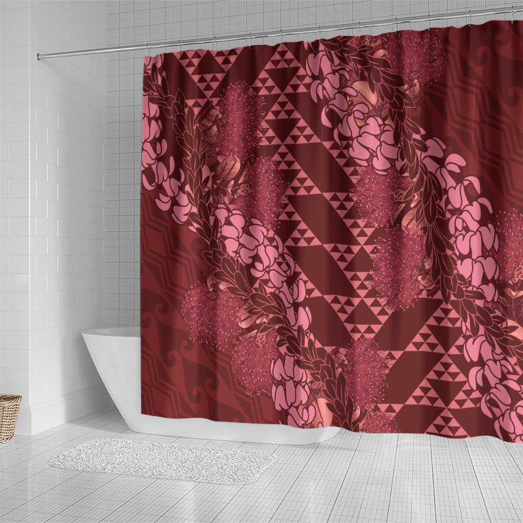 Maroon Aloha Hawaii Shower Curtain Hawaiian Kakau Ohia Lehua Lei - Polynesian Pride