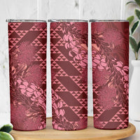 Maroon Aloha Hawaii Skinny Tumbler Hawaiian Kakau Ohia Lehua Lei - Polynesian Pride