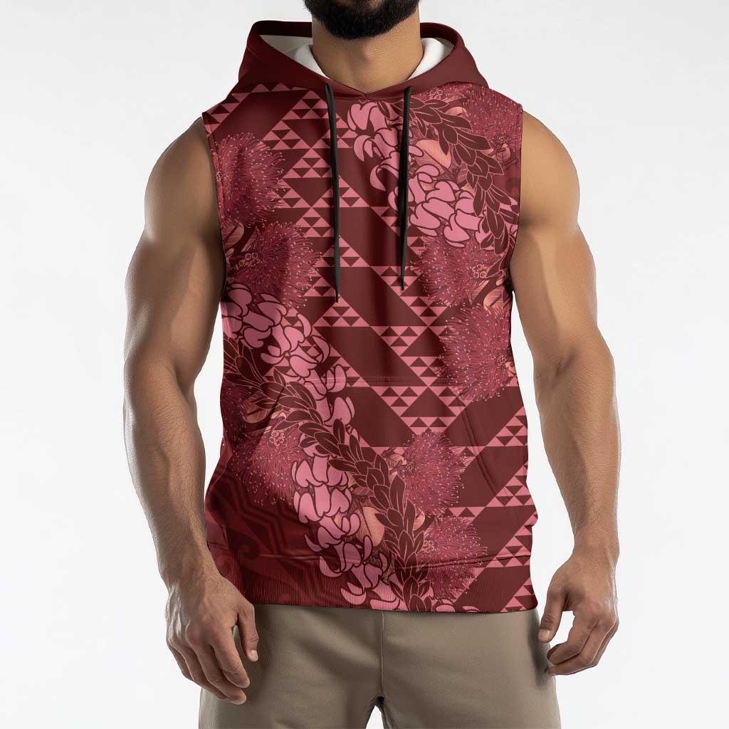 Maroon Aloha Hawaii Sleeveless Hoodie Hawaiian Kakau Ohia Lehua Lei - Polynesian Pride