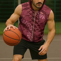 Maroon Aloha Hawaii Sleeveless Zip Hoodie Hawaiian Kakau Ohia Lehua Lei - Polynesian Pride