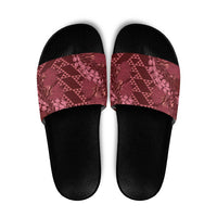 Maroon Aloha Hawaii Slide Sandals Hawaiian Kakau Ohia Lehua Lei - Polynesian Pride