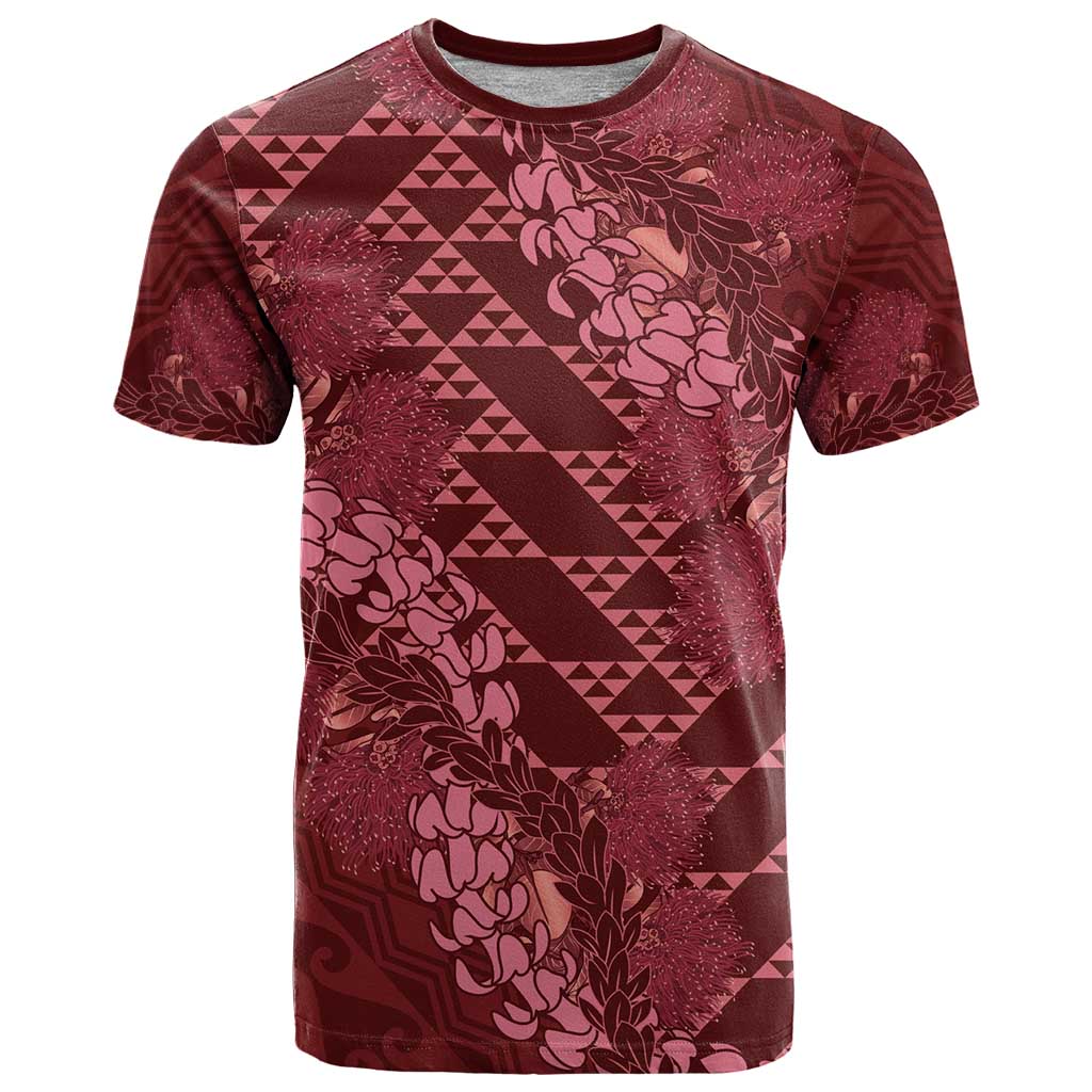 Maroon Aloha Hawaii T Shirt Hawaiian Kakau Ohia Lehua Lei - Polynesian Pride
