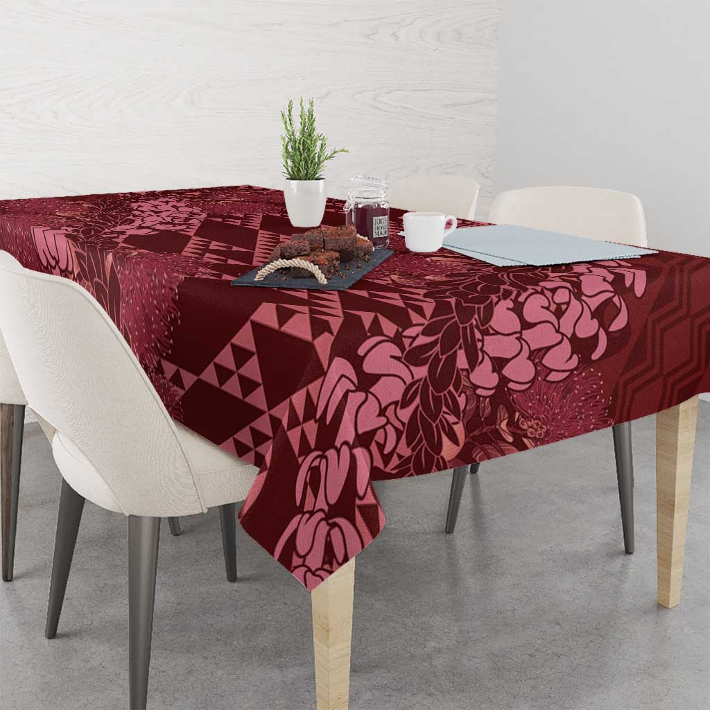 Maroon Aloha Hawaii Tablecloth Hawaiian Kakau Ohia Lehua Lei - Polynesian Pride