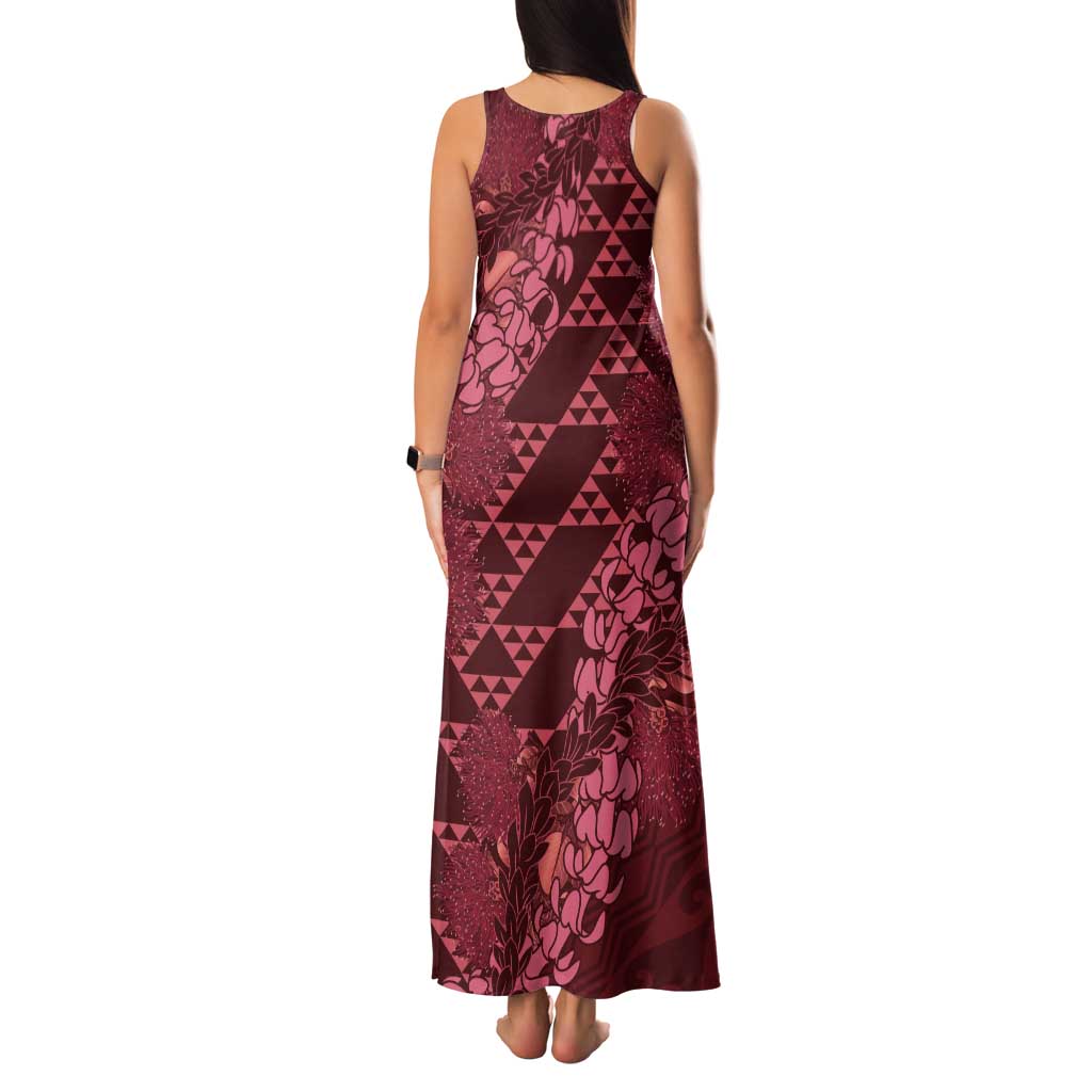 Maroon Aloha Hawaii Tank Maxi Dress Hawaiian Kakau Ohia Lehua Lei - Polynesian Pride