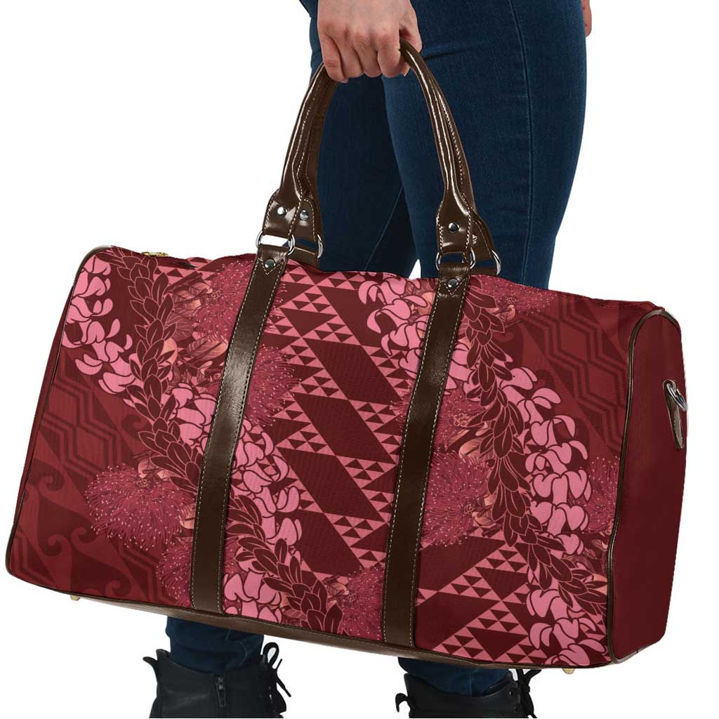 Maroon Aloha Hawaii Travel Bag Hawaiian Kakau Ohia Lehua Lei - Polynesian Pride