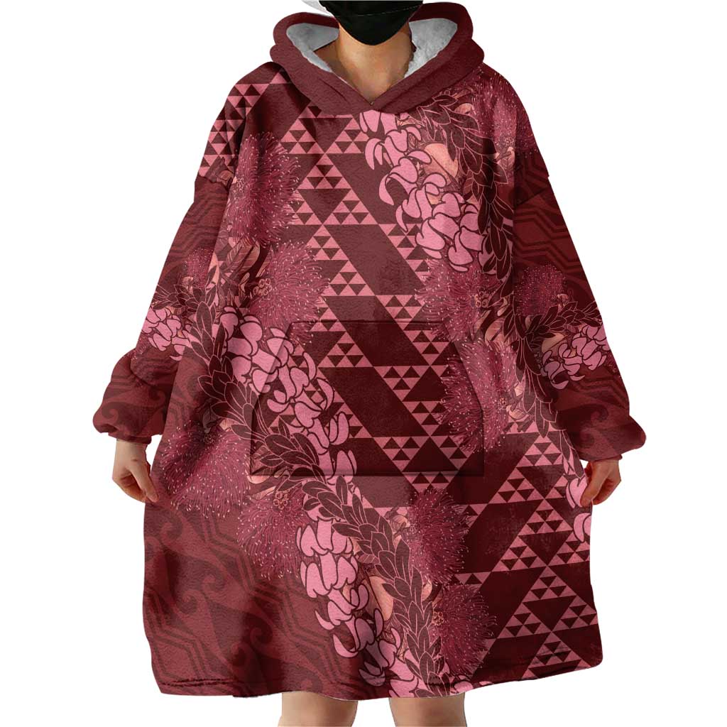 Maroon Aloha Hawaii Wearable Blanket Hoodie Hawaiian Kakau Ohia Lehua Lei - Polynesian Pride