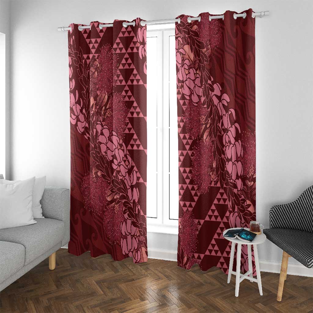 Maroon Aloha Hawaii Window Curtain Hawaiian Kakau Ohia Lehua Lei - Polynesian Pride
