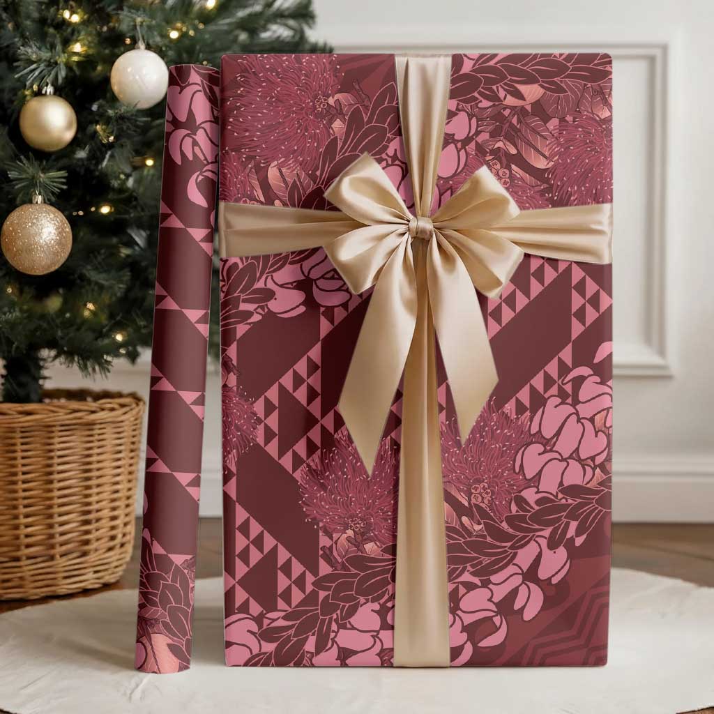 Maroon Aloha Hawaii Wrapping Paper Hawaiian Kakau Ohia Lehua Lei LT14 - Polynesian Pride