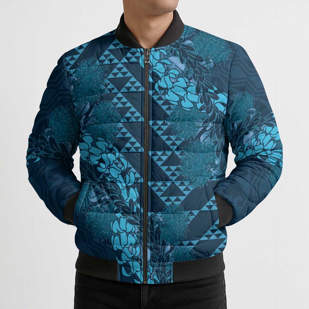 Naval Night Aloha Hawaii Bomber Puffer Jacket Hawaiian Kakau Ohia Lehua Lei - Polynesian Pride