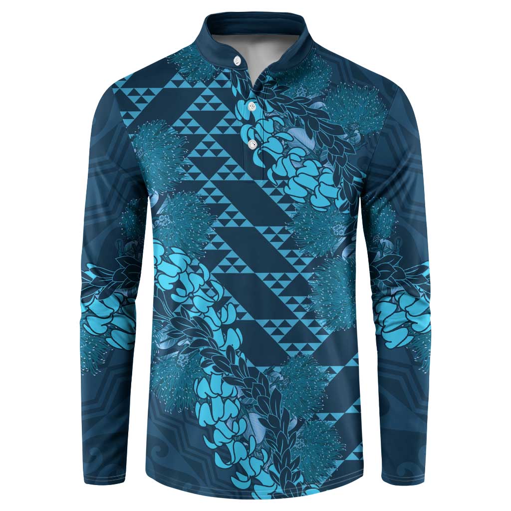 Naval Night Aloha Hawaii Button Sweatshirt Hawaiian Kakau Ohia Lehua Lei - Polynesian Pride