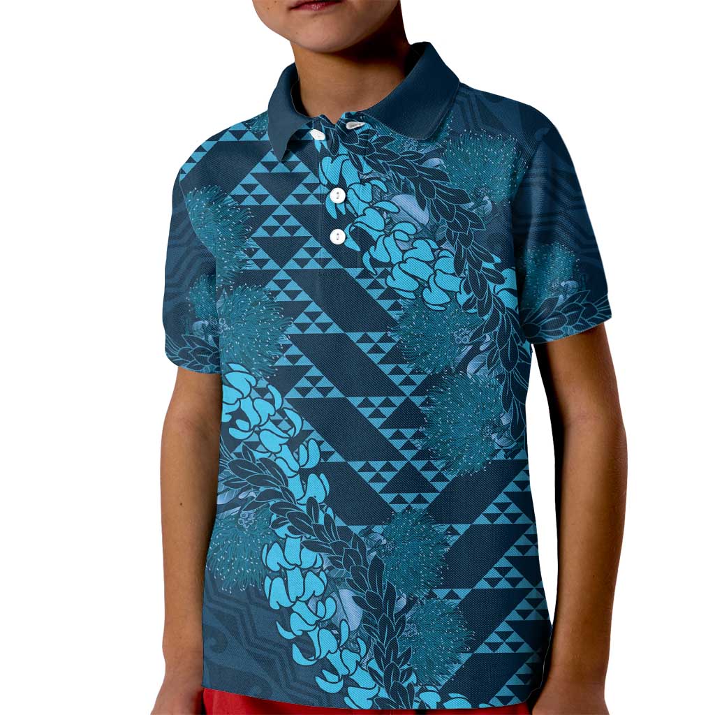 Naval Night Aloha Hawaii Kid Polo Shirt Hawaiian Kakau Ohia Lehua Lei - Polynesian Pride