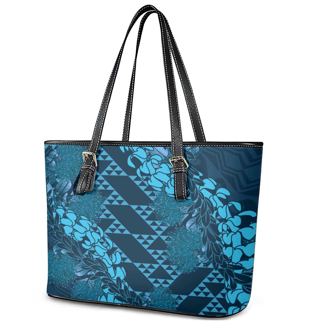 Naval Night Aloha Hawaii Leather Tote Bag Hawaiian Kakau Ohia Lehua Lei - Polynesian Pride