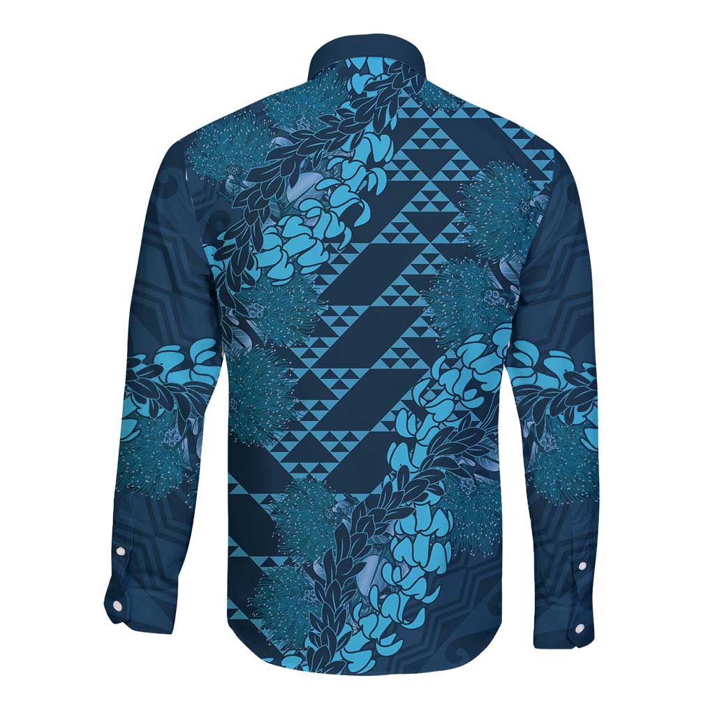 Naval Night Aloha Hawaii Long Sleeve Button Shirt Hawaiian Kakau Ohia Lehua Lei - Polynesian Pride