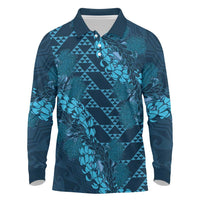 Naval Night Aloha Hawaii Long Sleeve Polo Shirt Hawaiian Kakau Ohia Lehua Lei - Polynesian Pride