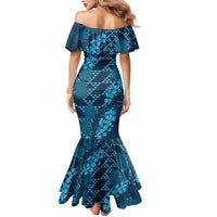 Naval Night Aloha Hawaii Mermaid Dress Hawaiian Kakau Ohia Lehua Lei - Polynesian Pride