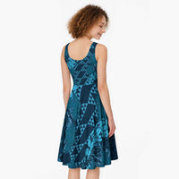 Naval Night Aloha Hawaii Midi Dress Hawaiian Kakau Ohia Lehua Lei - Polynesian Pride