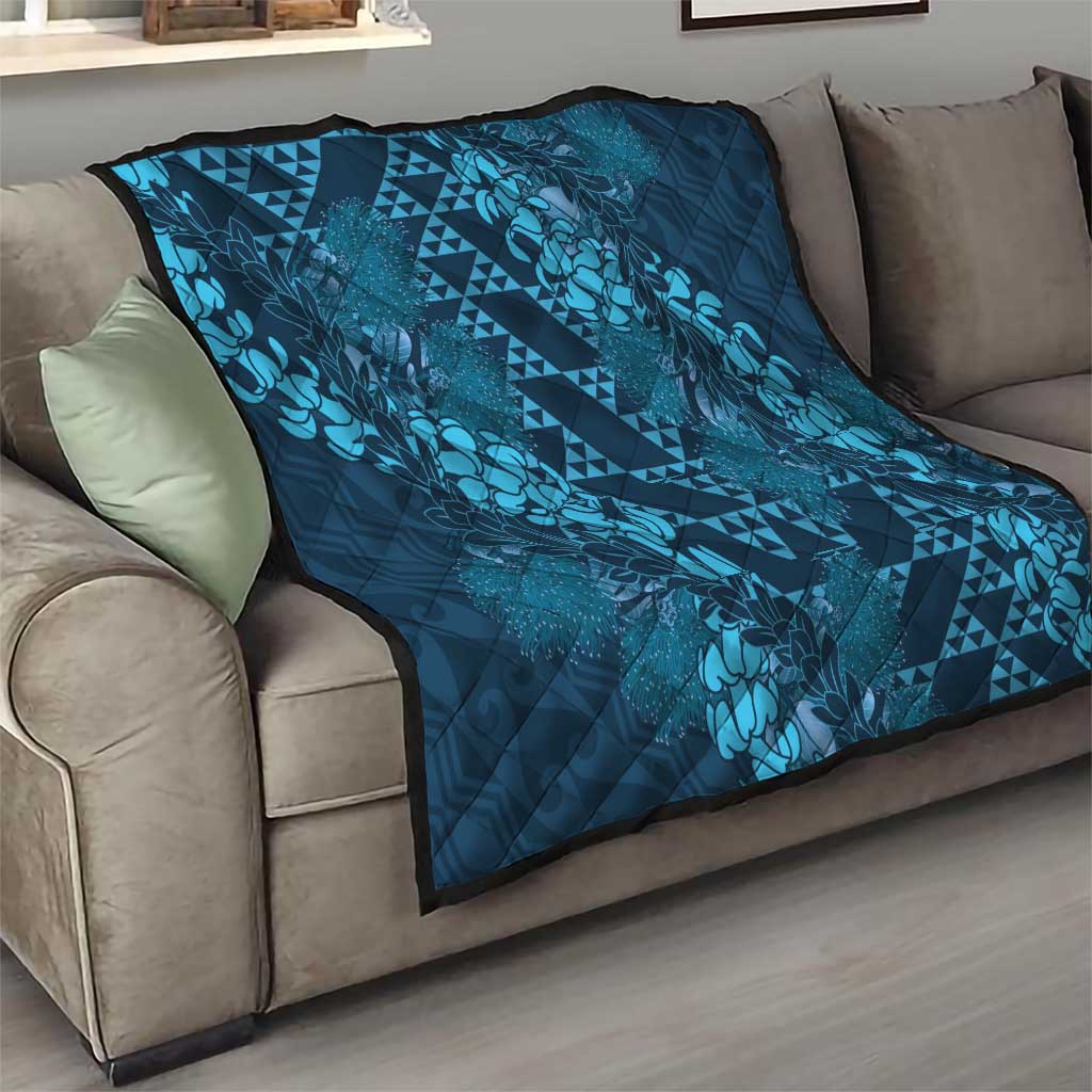 Naval Night Aloha Hawaii Quilt Hawaiian Kakau Ohia Lehua Lei - Polynesian Pride