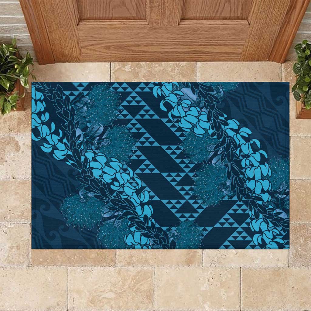 Naval Night Aloha Hawaii Rubber Doormat Hawaiian Kakau Ohia Lehua Lei - Polynesian Pride
