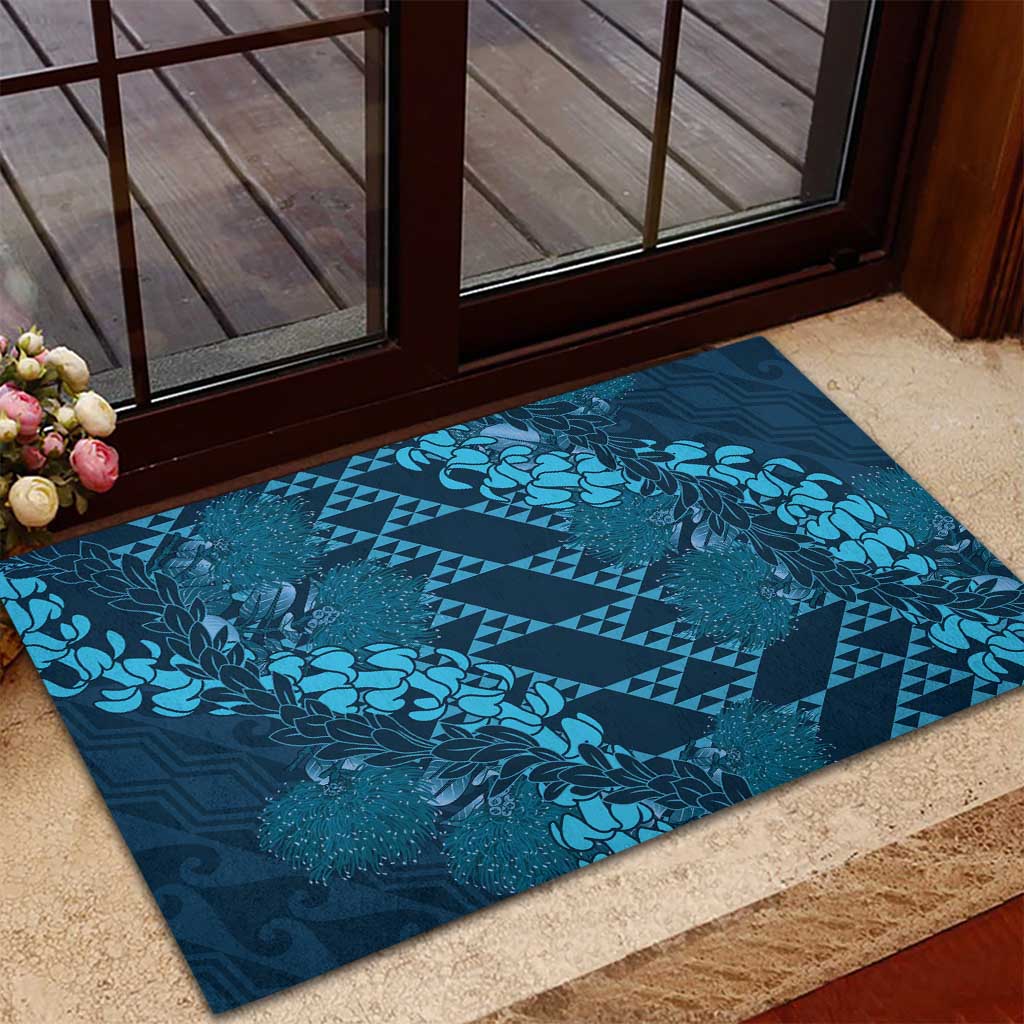 Naval Night Aloha Hawaii Rubber Doormat Hawaiian Kakau Ohia Lehua Lei - Polynesian Pride