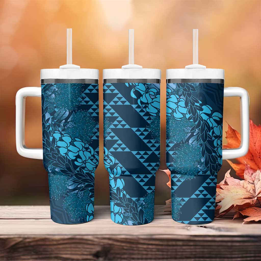 Naval Night Aloha Hawaii Tumbler With Handle Hawaiian Kakau Ohia Lehua Lei - Polynesian Pride