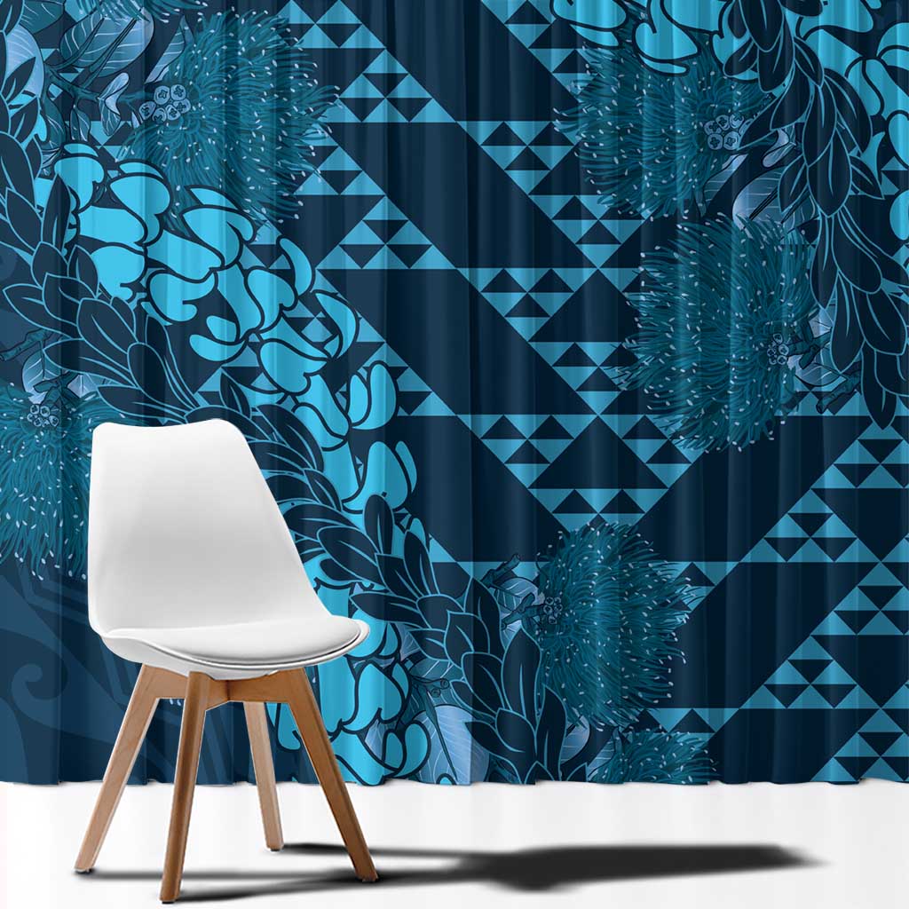 Naval Night Aloha Hawaii Window Curtain Hawaiian Kakau Ohia Lehua Lei - Polynesian Pride