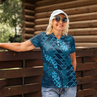 Naval Night Aloha Hawaii Women Polo Shirt Hawaiian Kakau Ohia Lehua Lei - Polynesian Pride