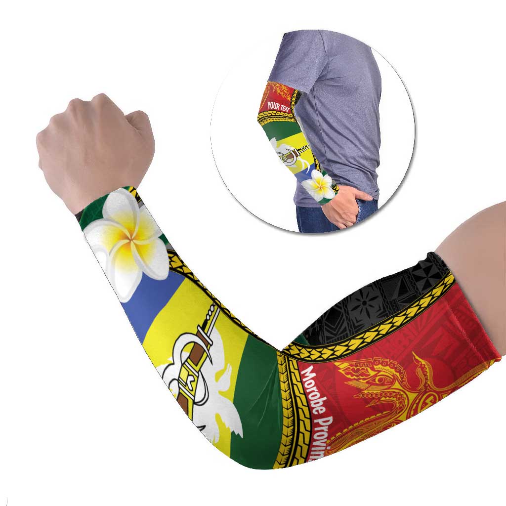 Personalised PNG Morobe Provins Arm Sleeves Papua New Guinea Plumeria Melanesian Pattern LT14 Set of 2 Red - Polynesian Pride