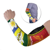 Personalised PNG Morobe Provins Arm Sleeves Papua New Guinea Plumeria Melanesian Pattern LT14 Set of 2 Red - Polynesian Pride