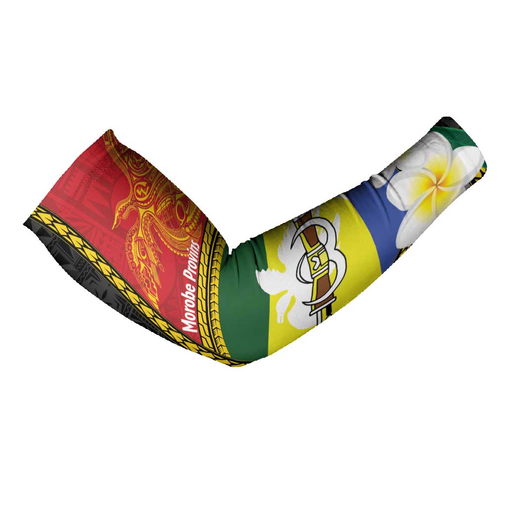 Personalised PNG Morobe Provins Arm Sleeves Papua New Guinea Plumeria Melanesian Pattern LT14 - Polynesian Pride