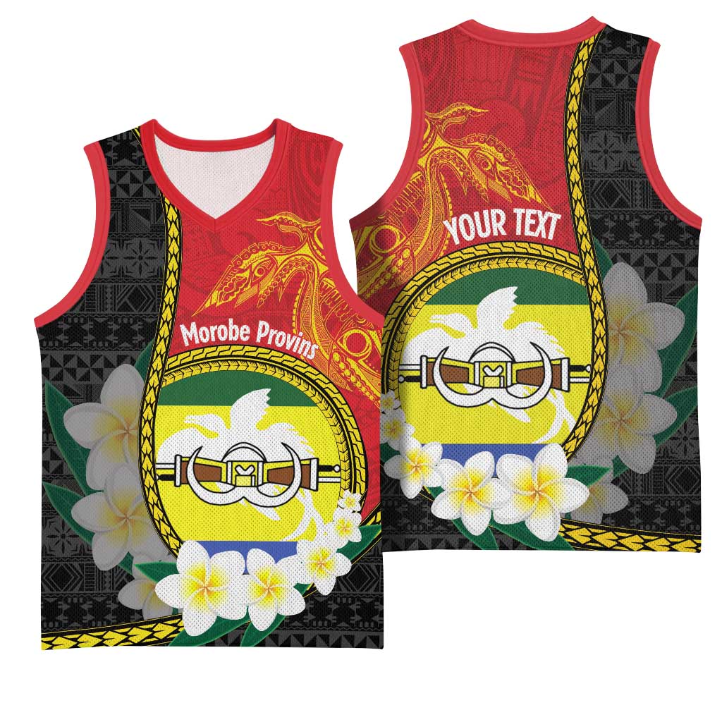Personalised PNG Morobe Provins Basketball Jersey Papua New Guinea Plumeria Melanesian Pattern LT14 - Polynesian Pride