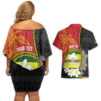 Personalised PNG Morobe Provins Couples Matching Off Shoulder Short Dress and Hawaiian Shirt Papua New Guinea Plumeria Melanesian Pattern - Polynesian Pride