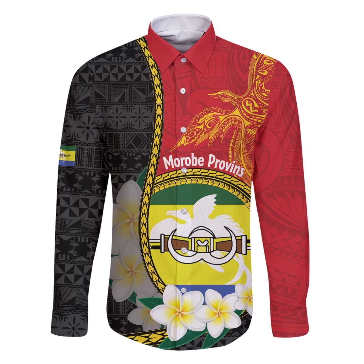Personalised PNG Morobe Provins Family Matching Off The Shoulder Long Sleeve Dress and Hawaiian Shirt Papua New Guinea Plumeria Melanesian Pattern - Polynesian Pride