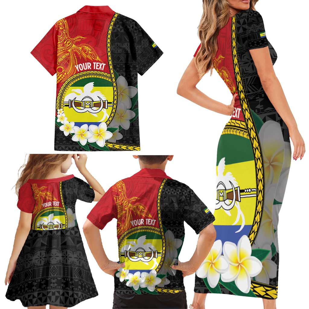 Personalised PNG Morobe Provins Family Matching Short Sleeve Bodycon Dress and Hawaiian Shirt Papua New Guinea Plumeria Melanesian Pattern - Polynesian Pride