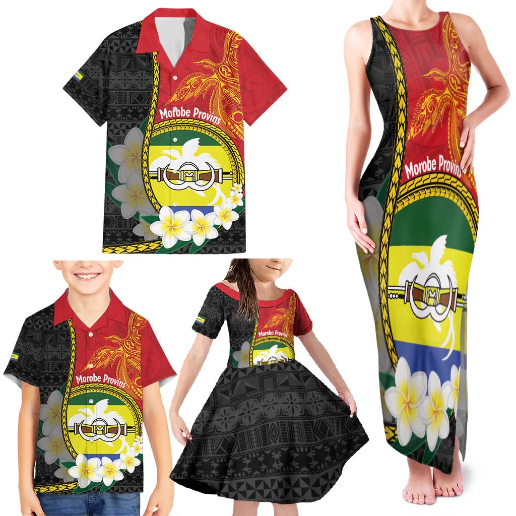 Personalised PNG Morobe Provins Family Matching Tank Maxi Dress and Hawaiian Shirt Papua New Guinea Plumeria Melanesian Pattern - Polynesian Pride