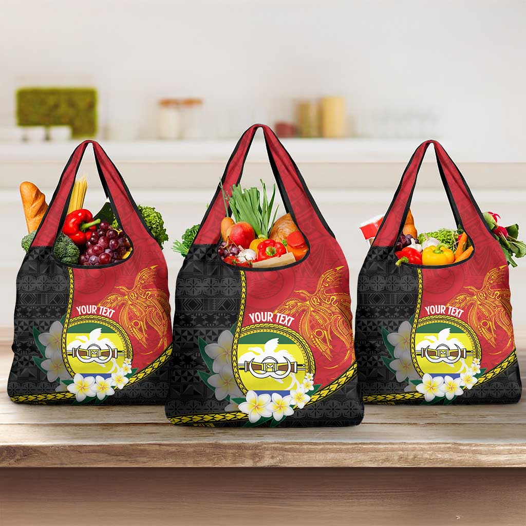 Personalised PNG Morobe Provins Grocery Bag Papua New Guinea Plumeria Melanesian Pattern LT14 3-pack One Size Red - Polynesian Pride