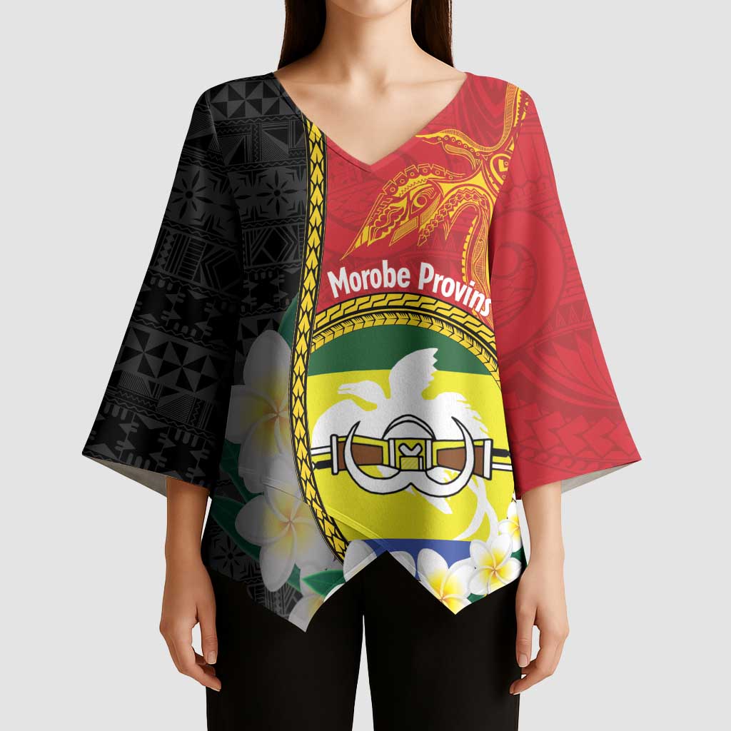 Personalised PNG Morobe Provins Kimono Sleeve Blouse Papua New Guinea Plumeria Melanesian Pattern - Polynesian Pride