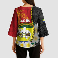 Personalised PNG Morobe Provins Kimono Sleeve Blouse Papua New Guinea Plumeria Melanesian Pattern - Polynesian Pride