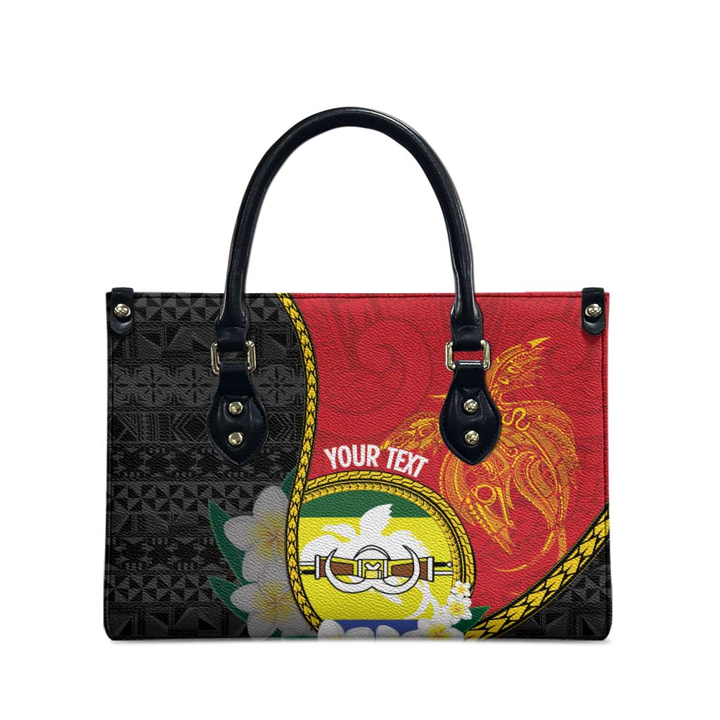 Personalised PNG Morobe Provins Leather Bag Papua New Guinea Plumeria Melanesian Pattern - Polynesian Pride
