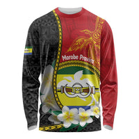 Personalised PNG Morobe Provins Long Sleeve Shirt Papua New Guinea Plumeria Melanesian Pattern LT14 Unisex Red - Polynesian Pride