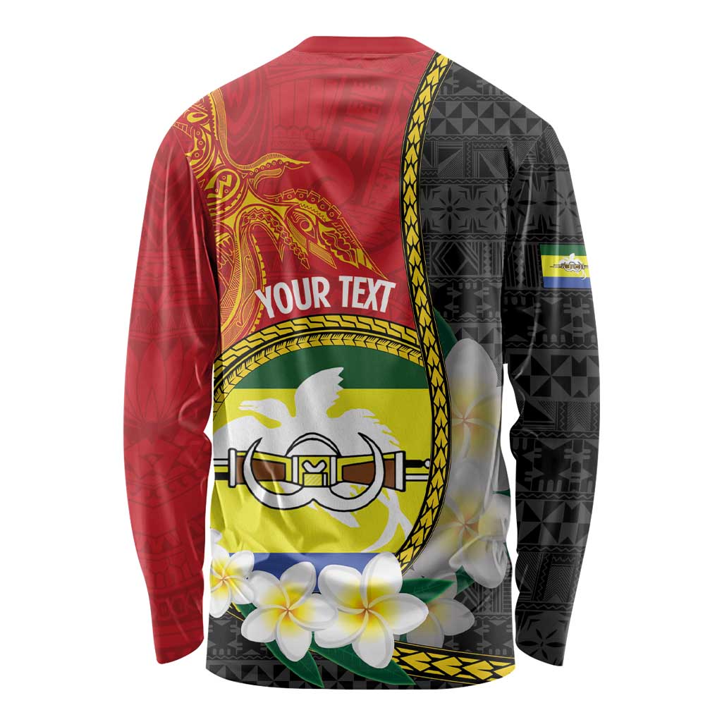 Personalised PNG Morobe Provins Long Sleeve Shirt Papua New Guinea Plumeria Melanesian Pattern LT14 - Polynesian Pride