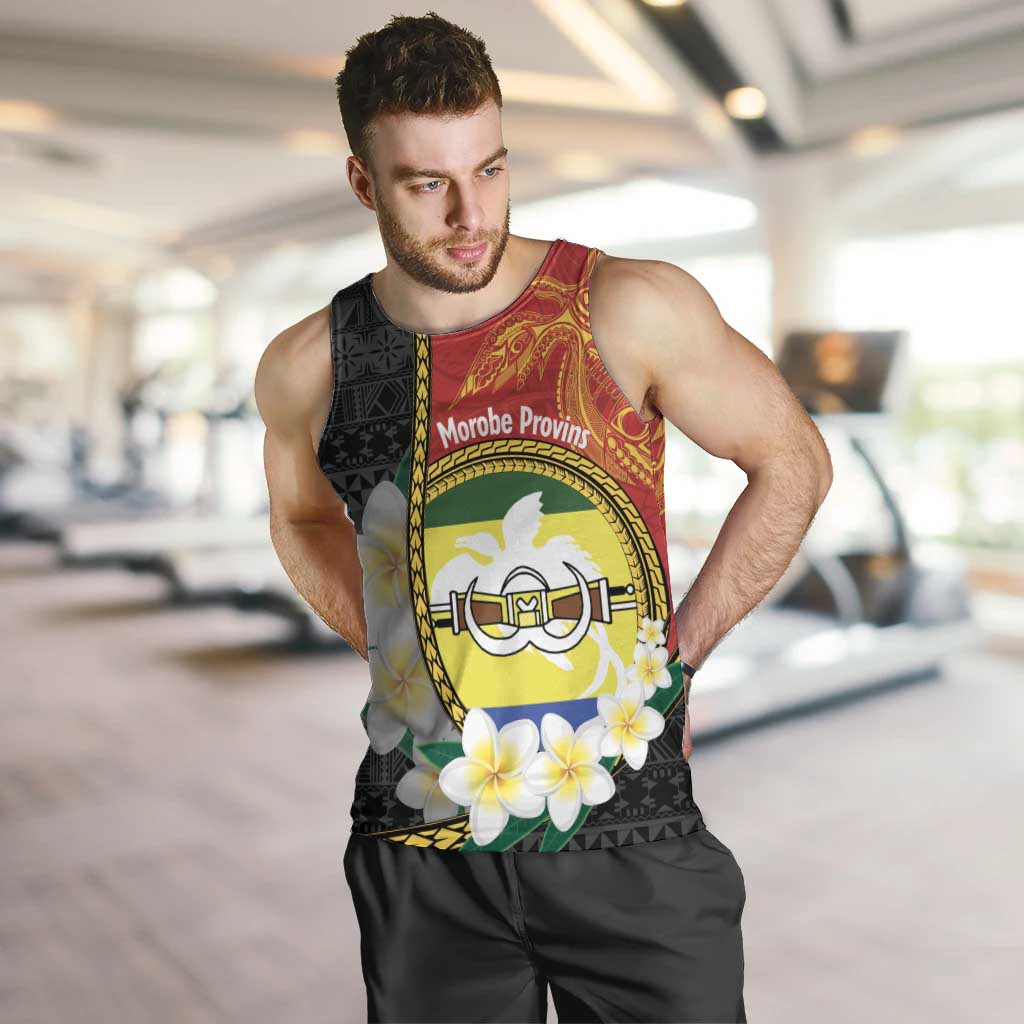 Personalised PNG Morobe Provins Men Tank Top Papua New Guinea Plumeria Melanesian Pattern LT14 Red - Polynesian Pride
