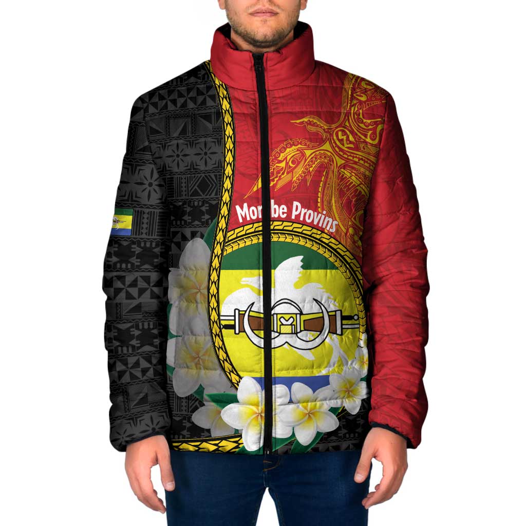 Personalised PNG Morobe Provins Padded Jacket Papua New Guinea Plumeria Melanesian Pattern LT14 Red - Polynesian Pride
